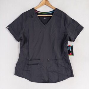 Scrubstar Ultimate Collection Scrub Top Womens Sz Large Dark Gray Antimicrobial